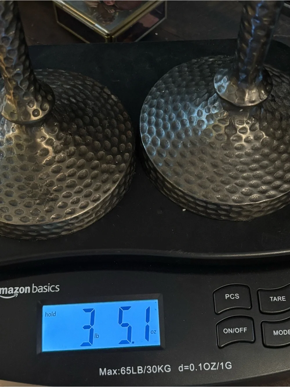 Vintage Pottery Barn Seville Hammered Bronze Black Tapered Candlestick Pair